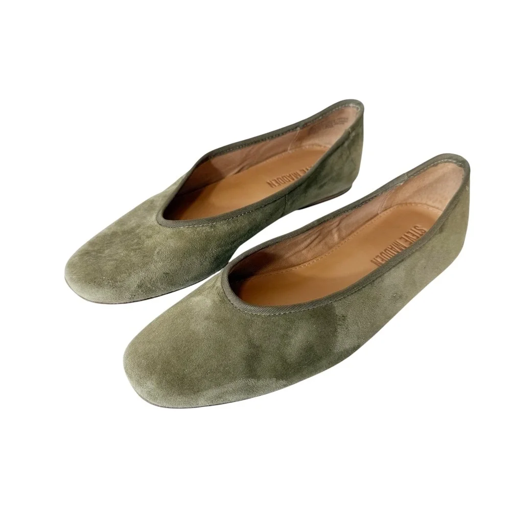 Steve Madden Pipa Womens Light Green Suede Leather Ballet Flats Size 6